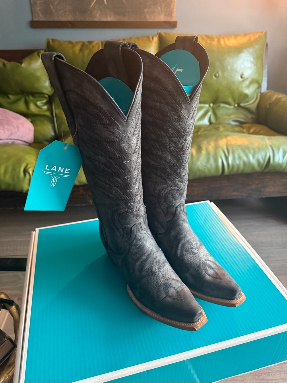 Lane Black Embroidered Western Heeled Boots - Women's, Squash Blossom Boots